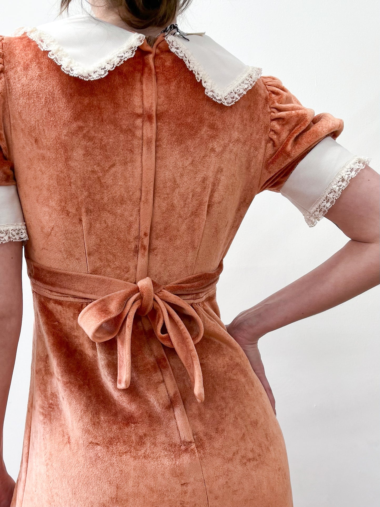 1970s Vintage Orange Velour Maxi Dress