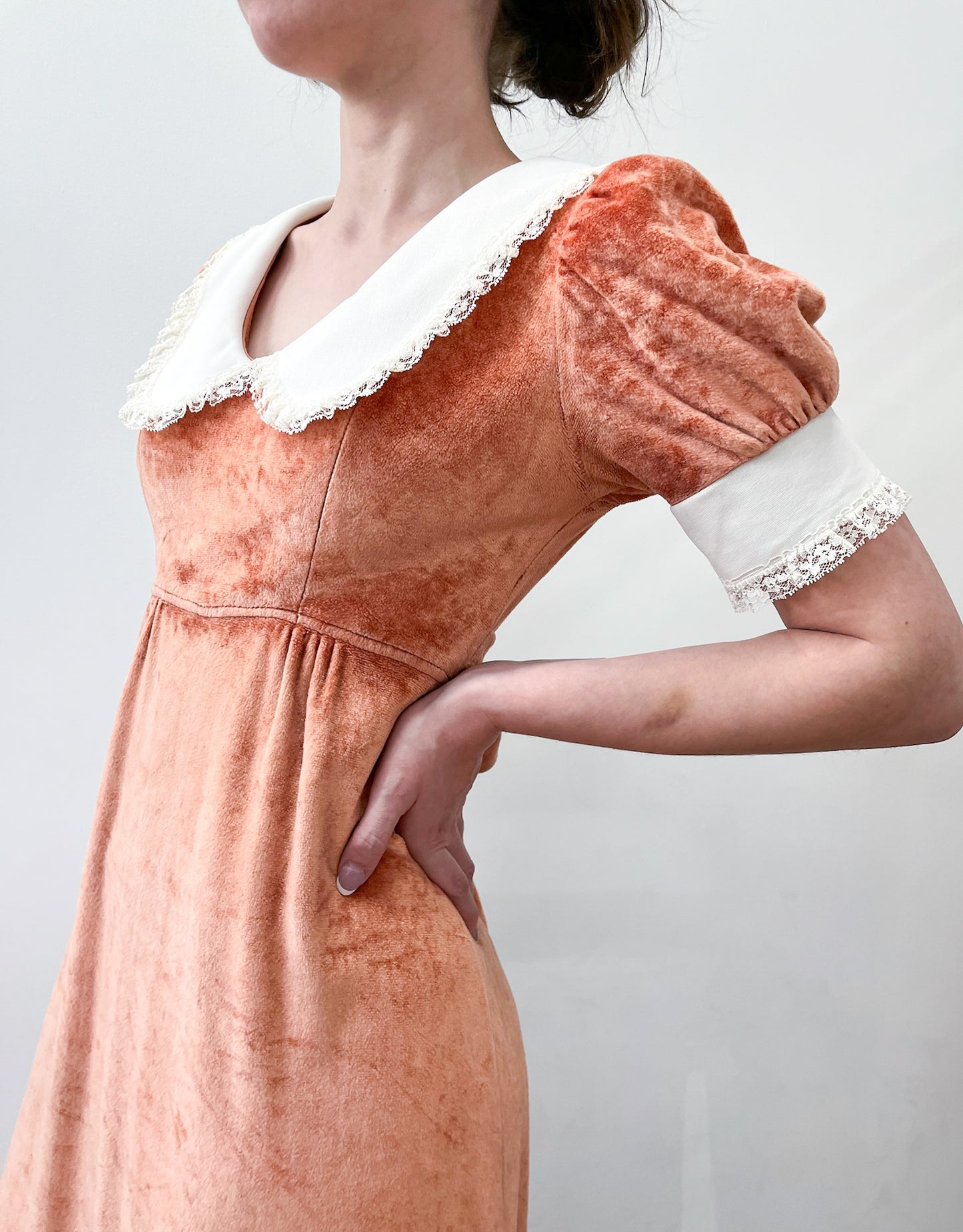 1970s Vintage Orange Velour Maxi Dress