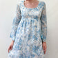 1960s Vintage Light Blue Floral Flare Sleeve Gown