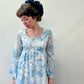 1960s Vintage Light Blue Floral Flare Sleeve Gown