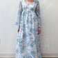 1960s Vintage Light Blue Floral Flare Sleeve Gown