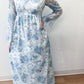 1960s Vintage Light Blue Floral Flare Sleeve Gown