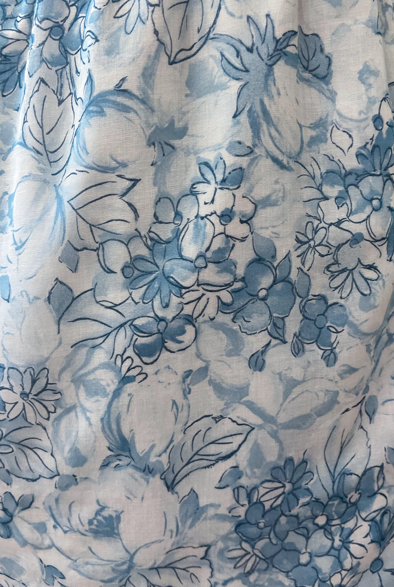 1960s Vintage Light Blue Floral Flare Sleeve Gown