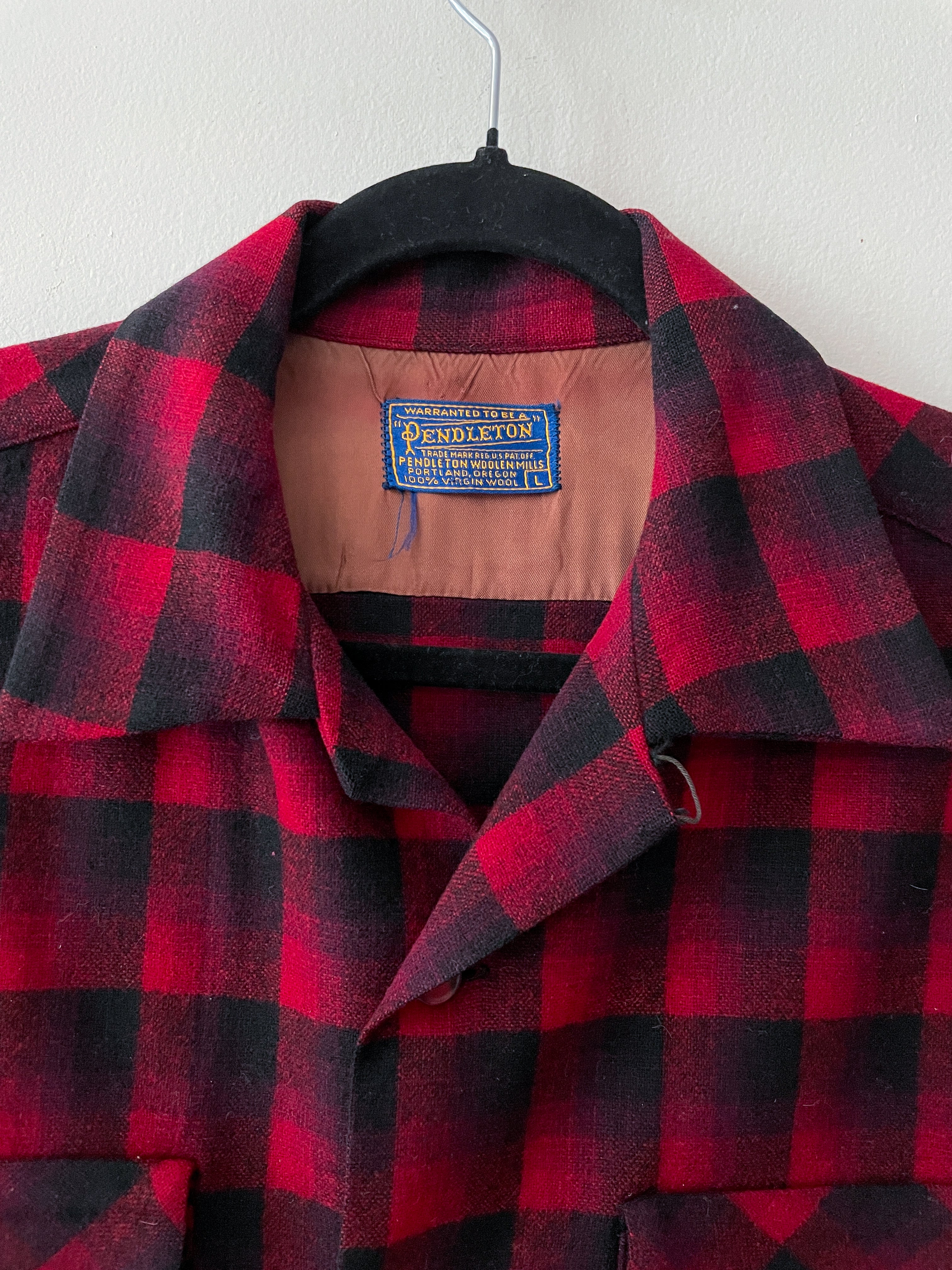 1950s Vintage Pendleton Red Shadow Plaid Flannel Button Down – The
