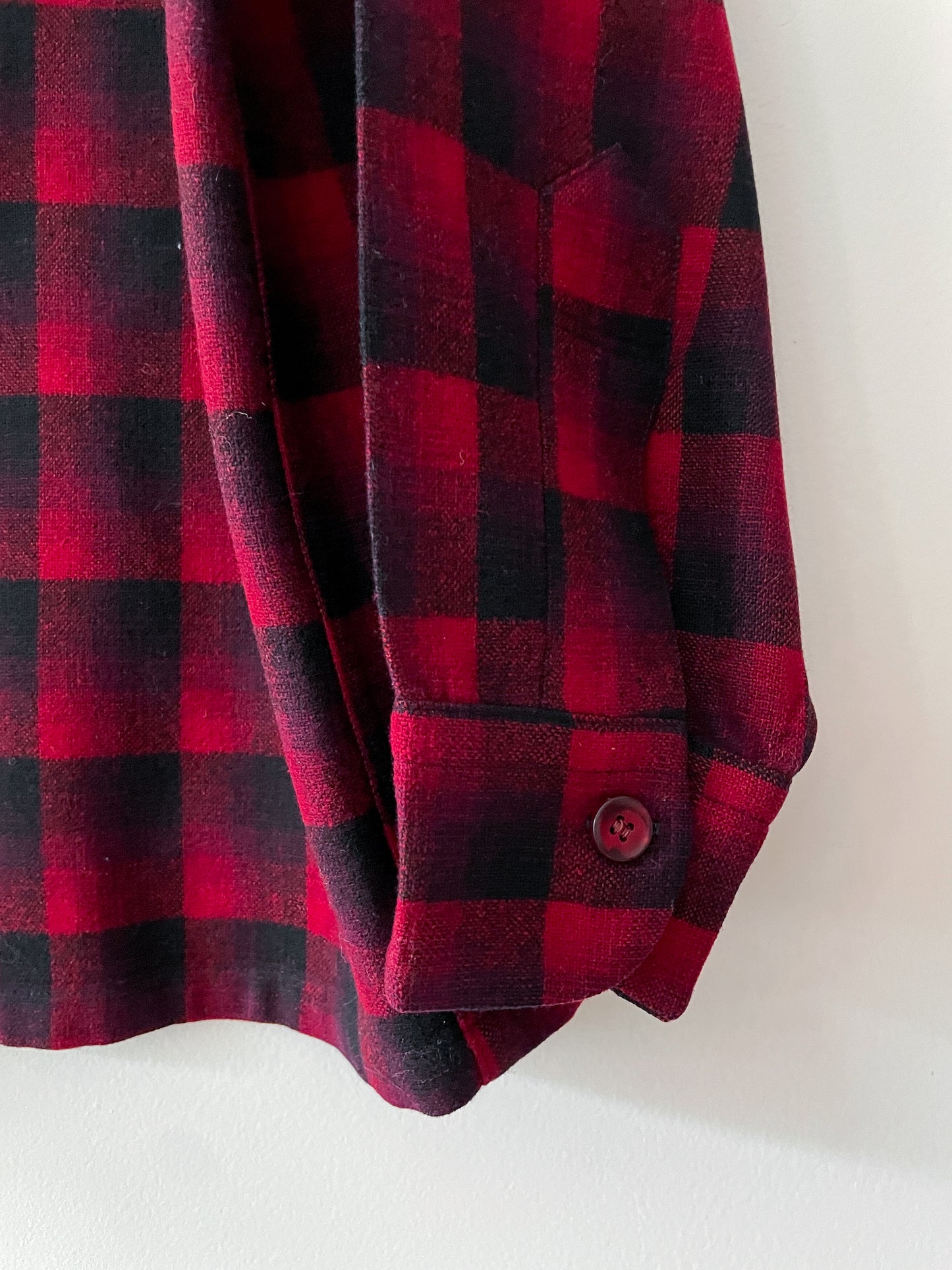 1950s Vintage Pendleton Red Shadow Plaid Flannel Button Down