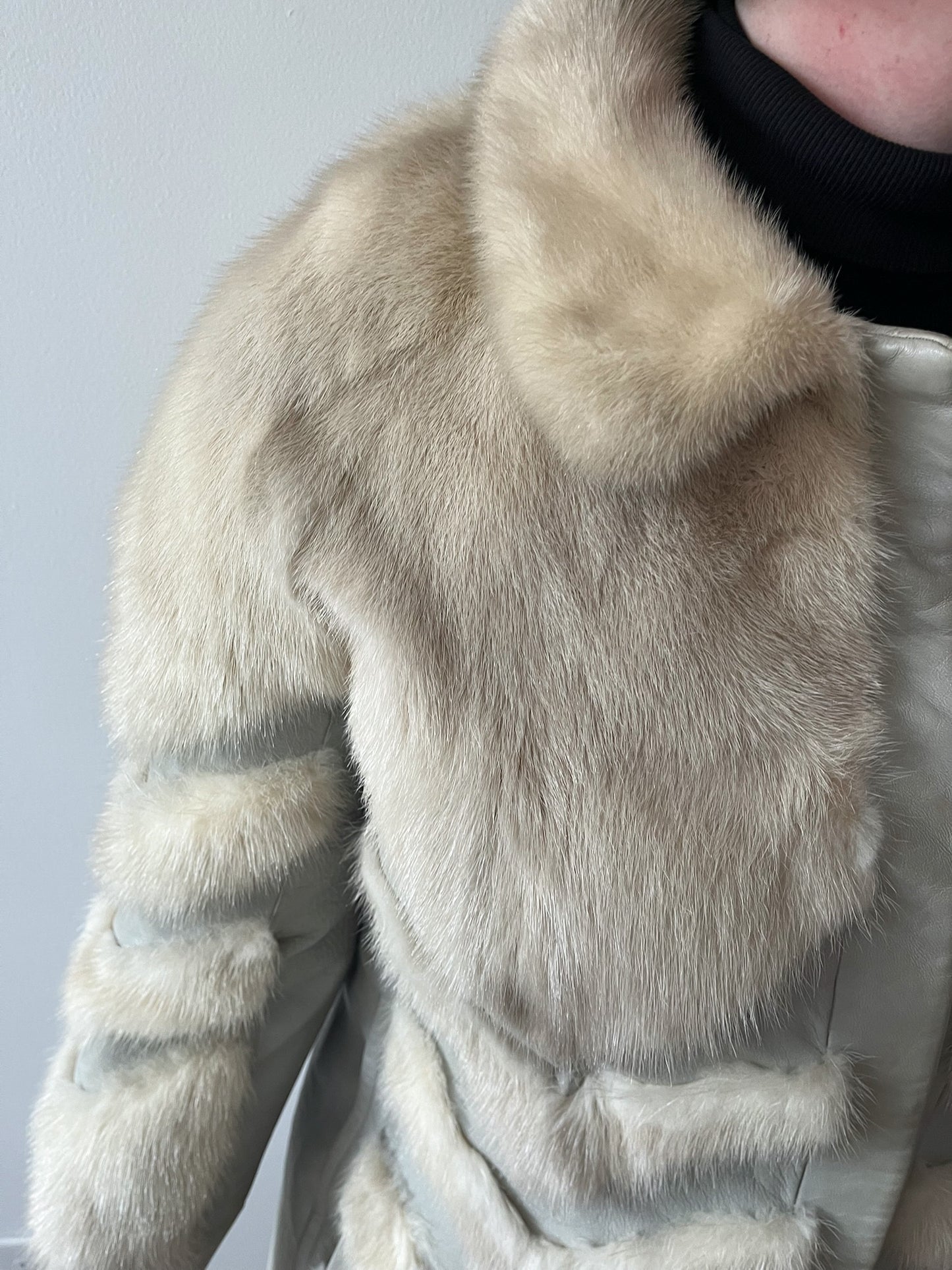 1970s Vintage Mink and Leather Chevron Coat by Franklin Simon New York