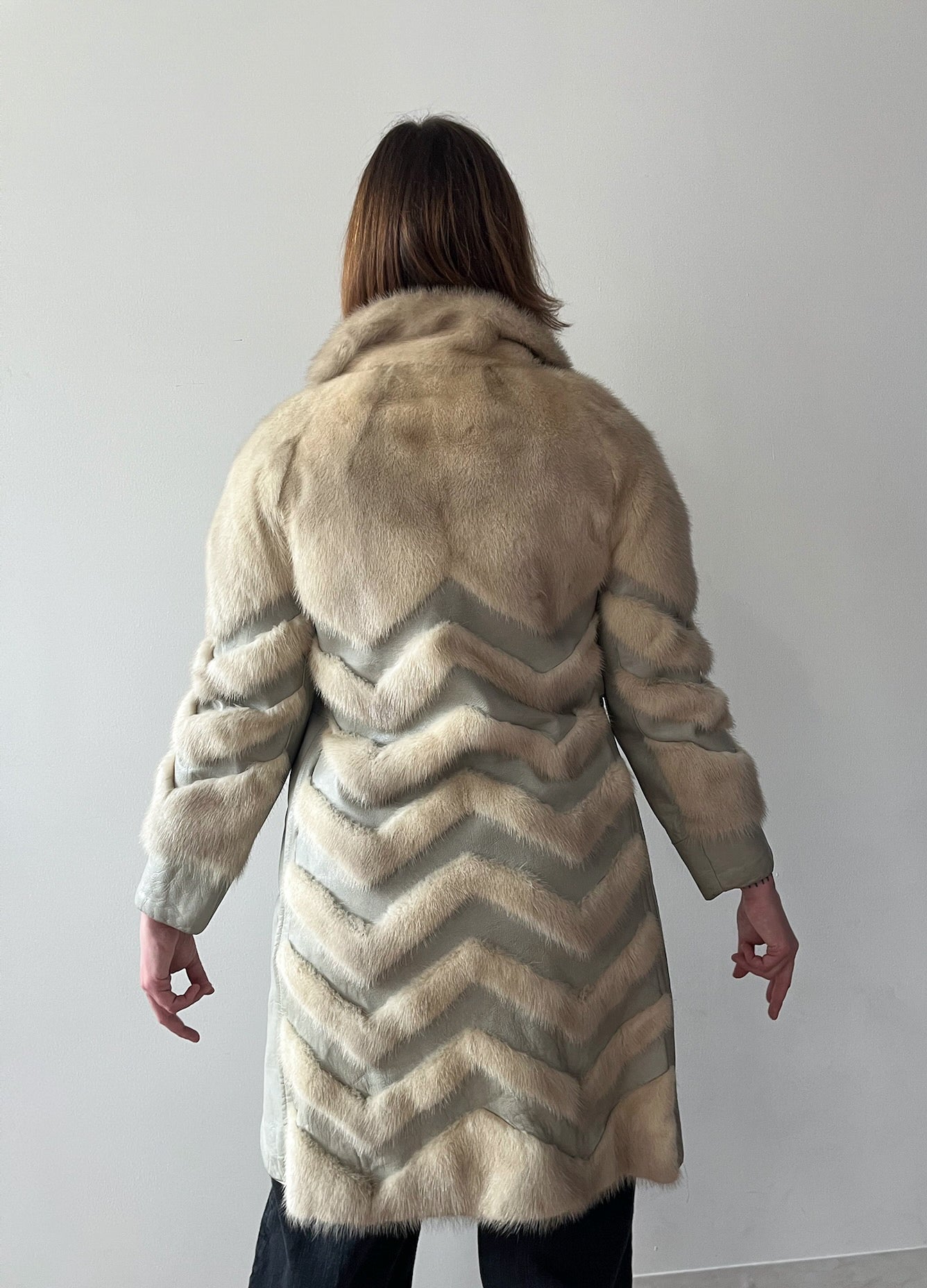 1970s Vintage Mink and Leather Chevron Coat by Franklin Simon New York