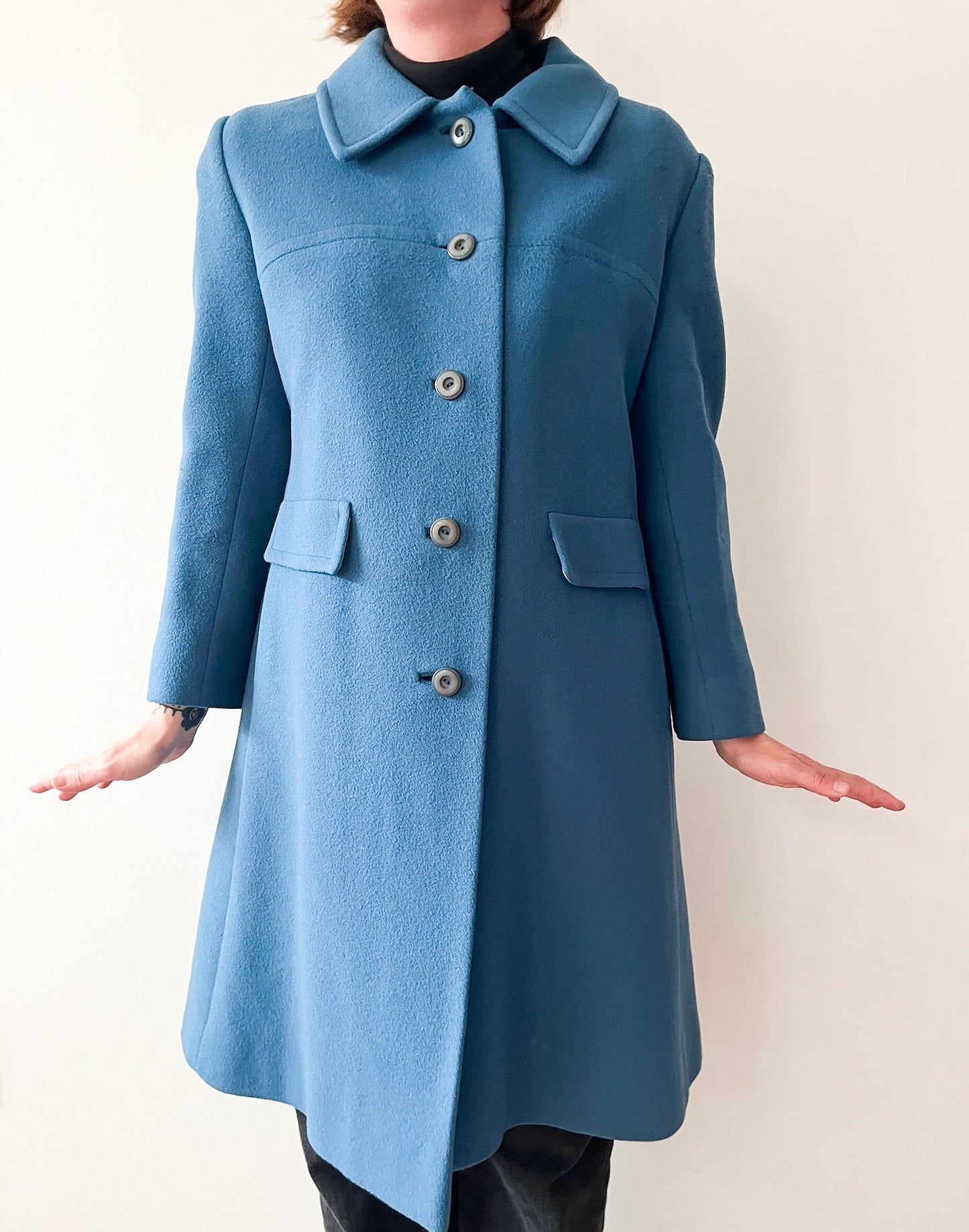 1960s Vintage Pure Cashmere Blue Collared Preppy Madeline Vibes Coat