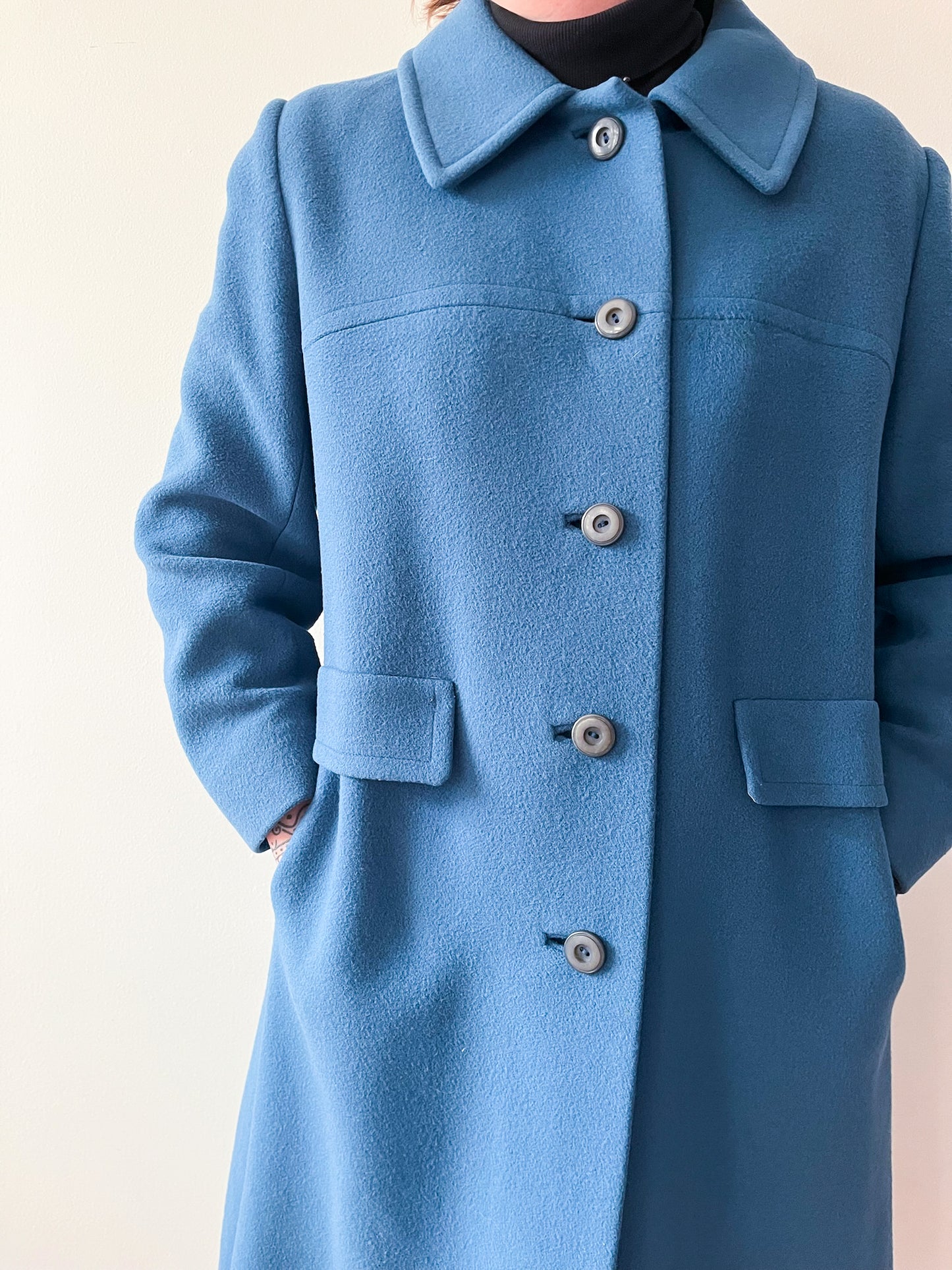 1960s Vintage Pure Cashmere Blue Collared Preppy Madeline Vibes Coat