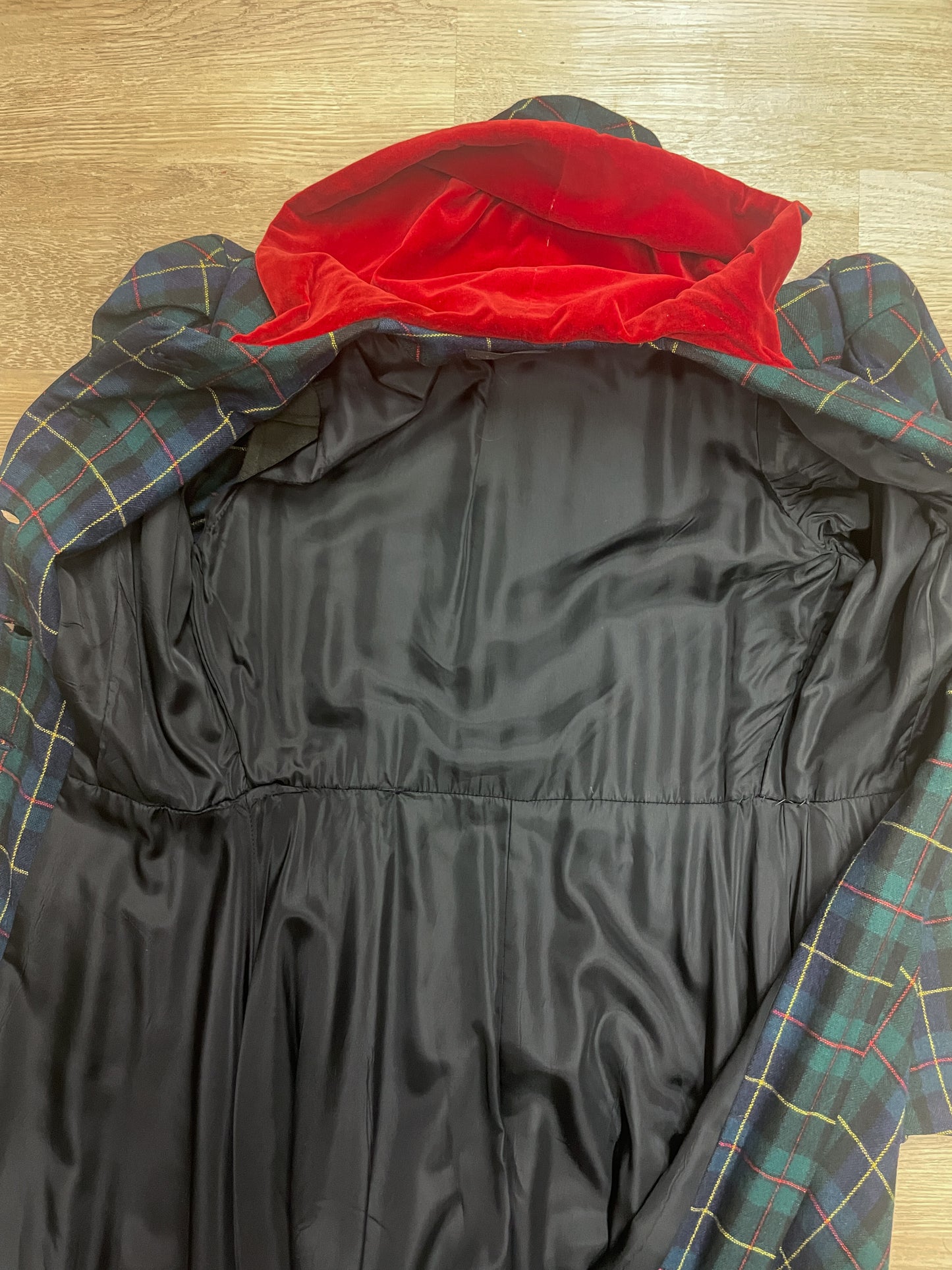 1940s Vintage Hooded Plaid Full Length Coat