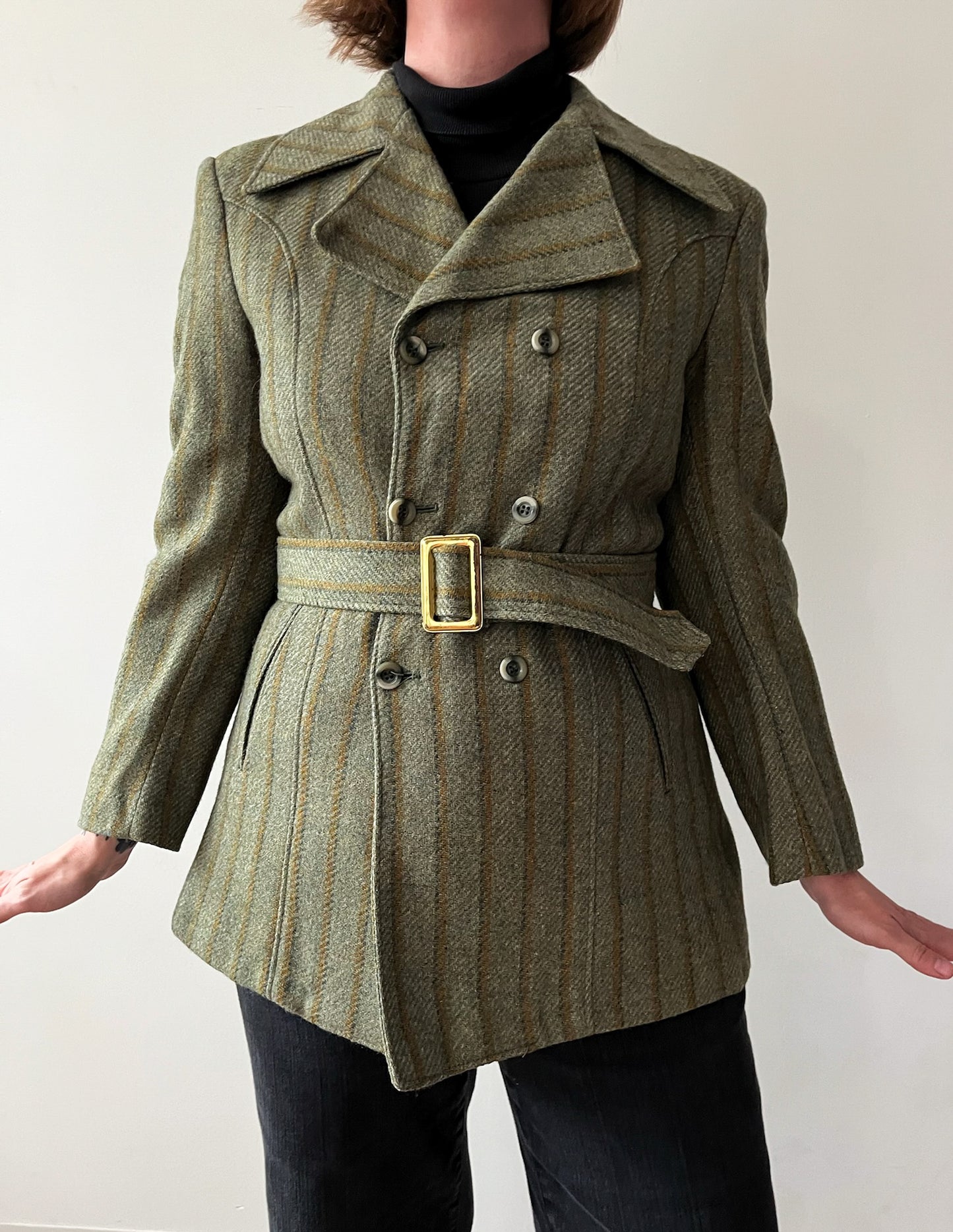 1960s Vintage Wool Pin Stripe Mod Double Breasted Blazer