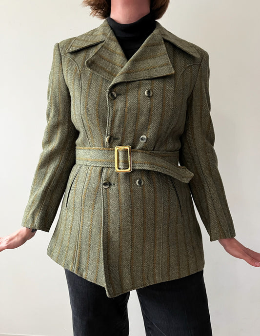 1960s Vintage Wool Pin Stripe Mod Double Breasted Blazer