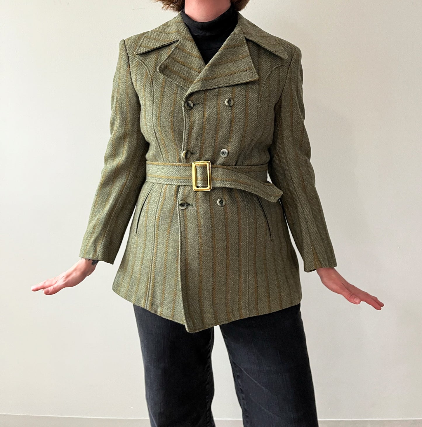 1960s Vintage Wool Pin Stripe Mod Double Breasted Blazer