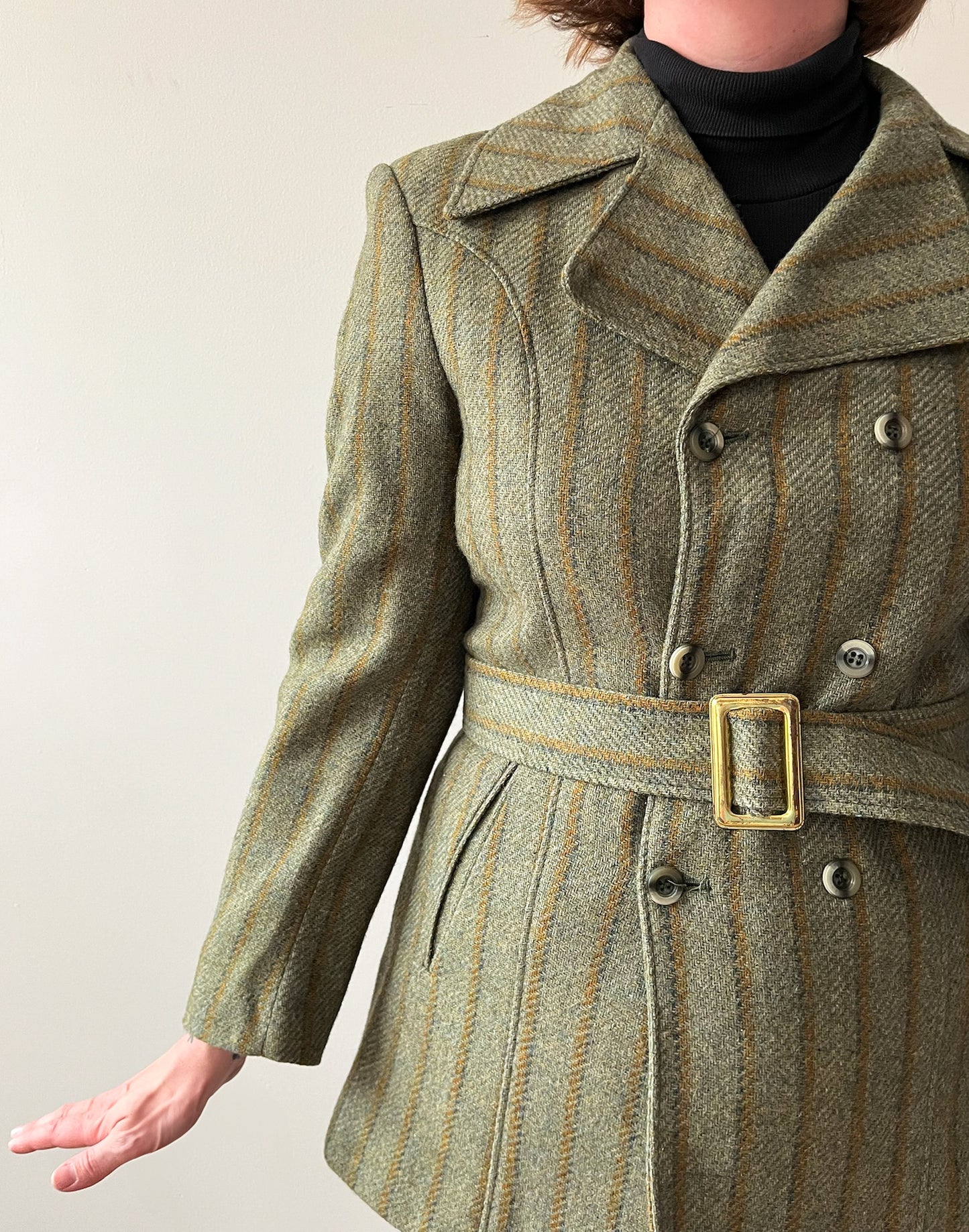 1960s Vintage Wool Pin Stripe Mod Double Breasted Blazer