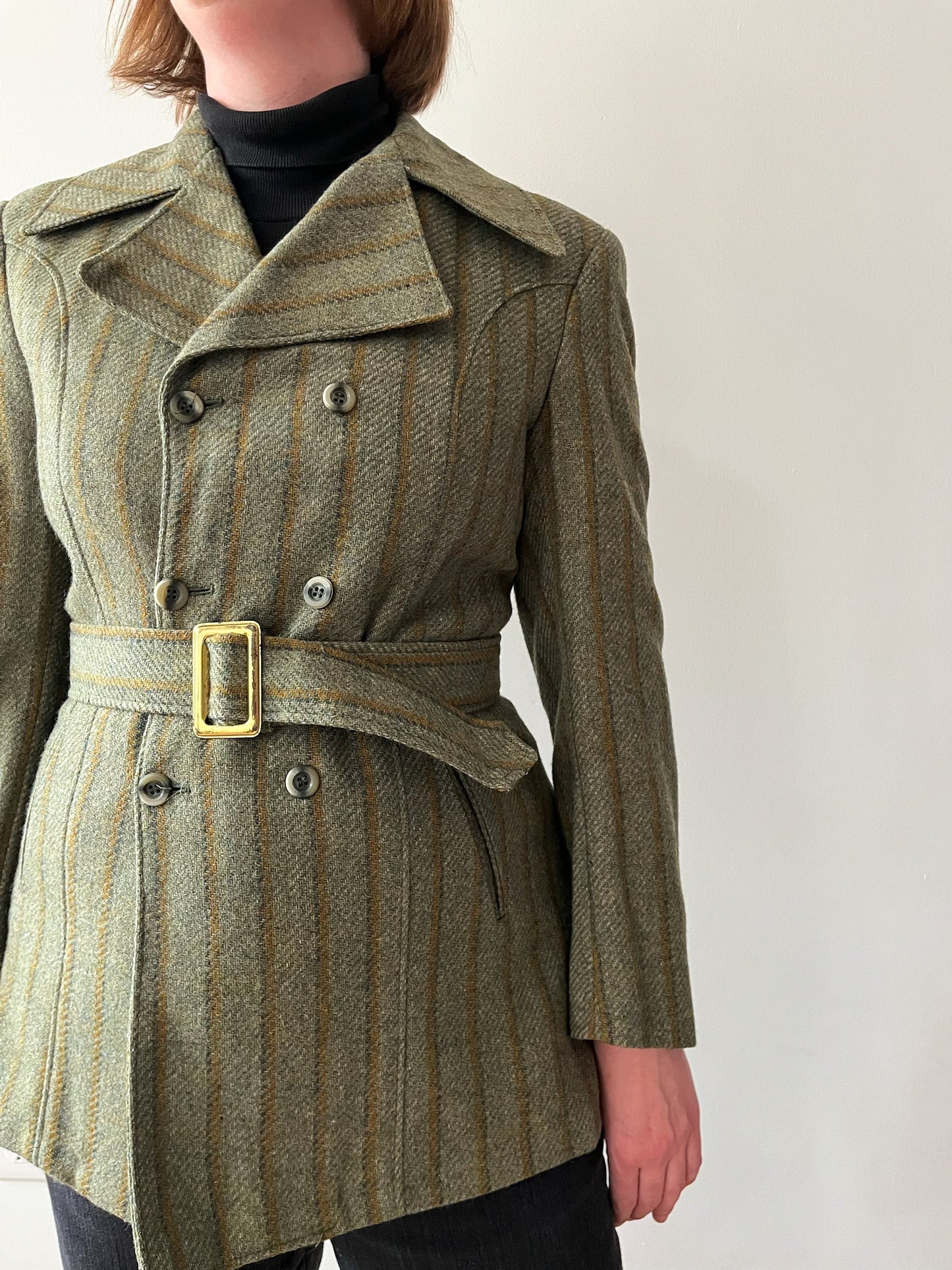 1960s Vintage Wool Pin Stripe Mod Double Breasted Blazer