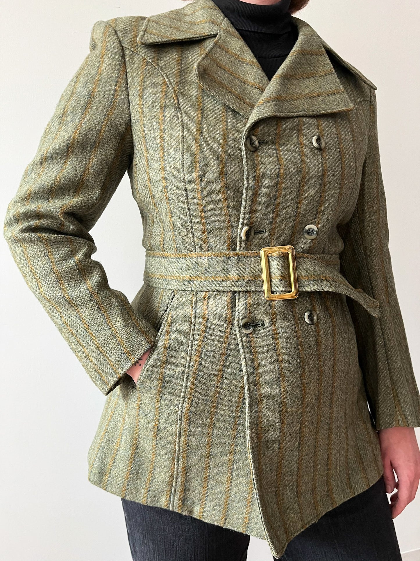 1960s Vintage Wool Pin Stripe Mod Double Breasted Blazer