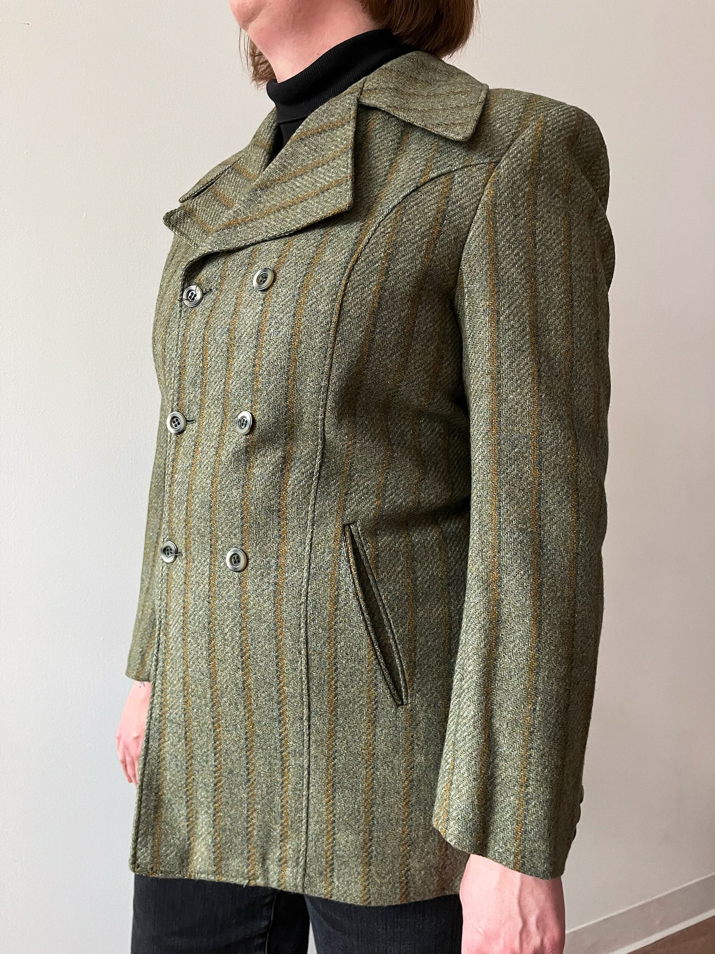 1960s Vintage Wool Pin Stripe Mod Double Breasted Blazer