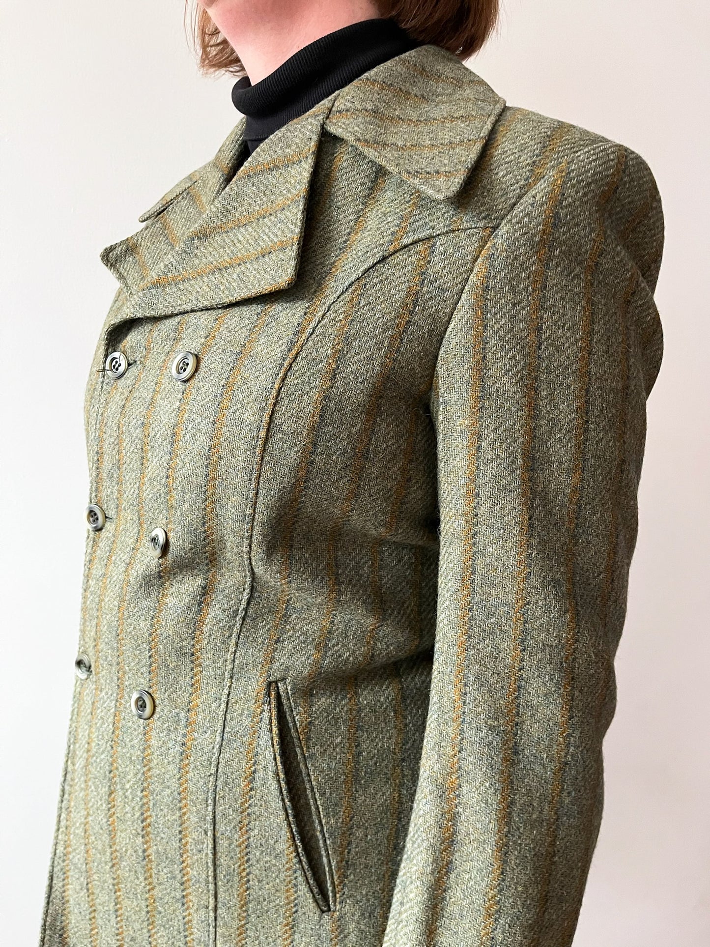 1960s Vintage Wool Pin Stripe Mod Double Breasted Blazer