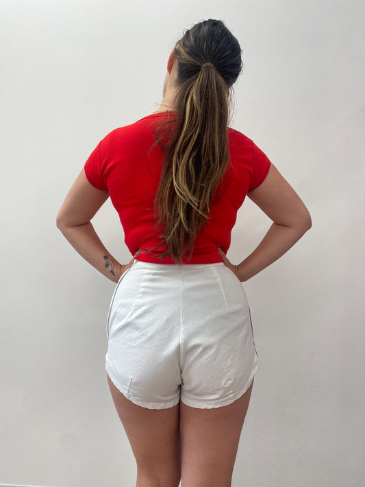1950s Vintage White Cotton Striped Pinup Shorts by Perry Sportswear