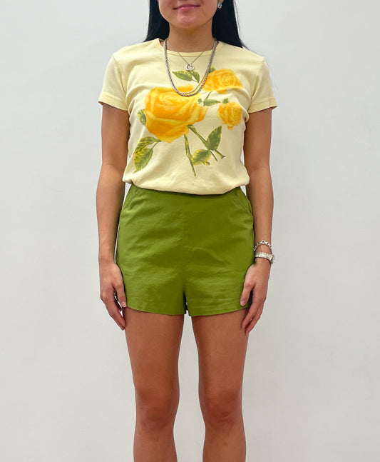 1960s Vintage Avocado High Waisted Back Zip Shorts
