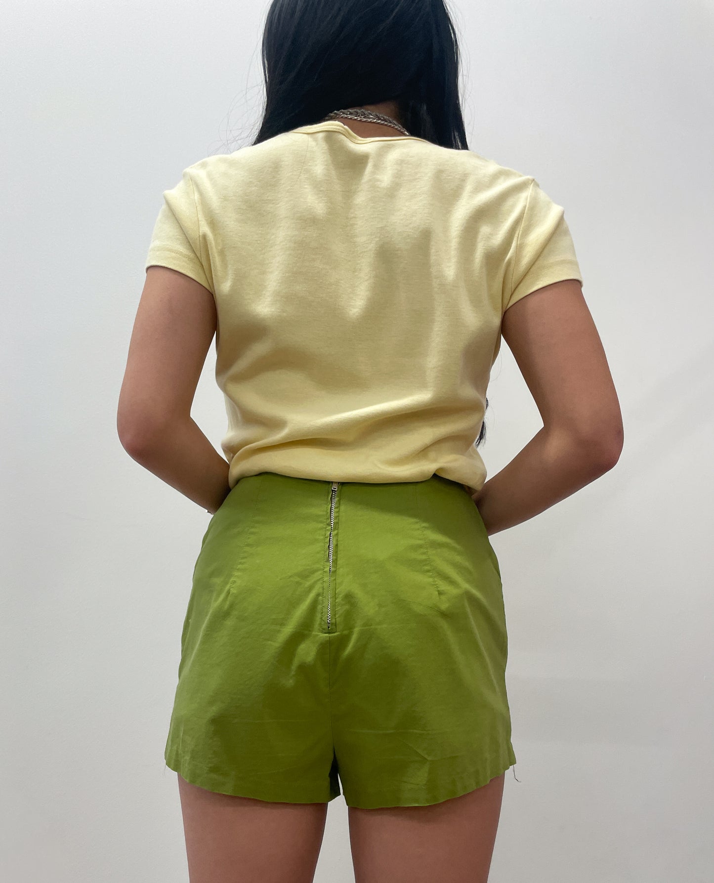 1960s Vintage Avocado High Waisted Back Zip Shorts