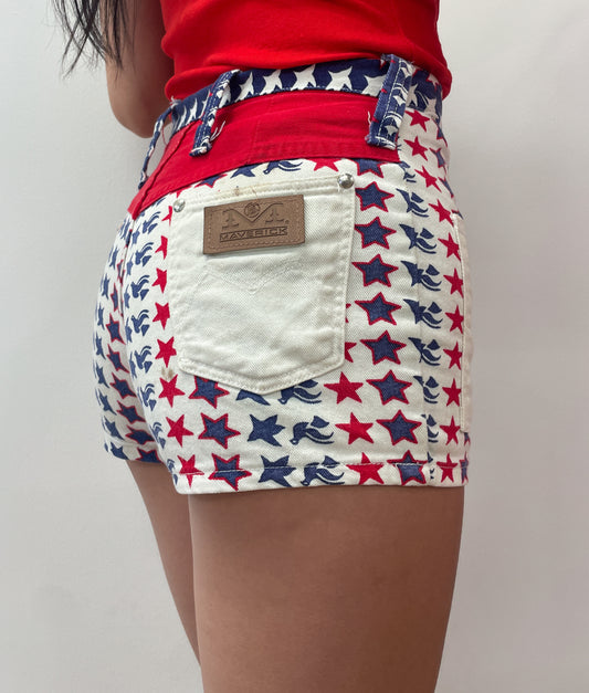 1970s Vintage Maverick Stars & Peace Doves High Waist Shorts