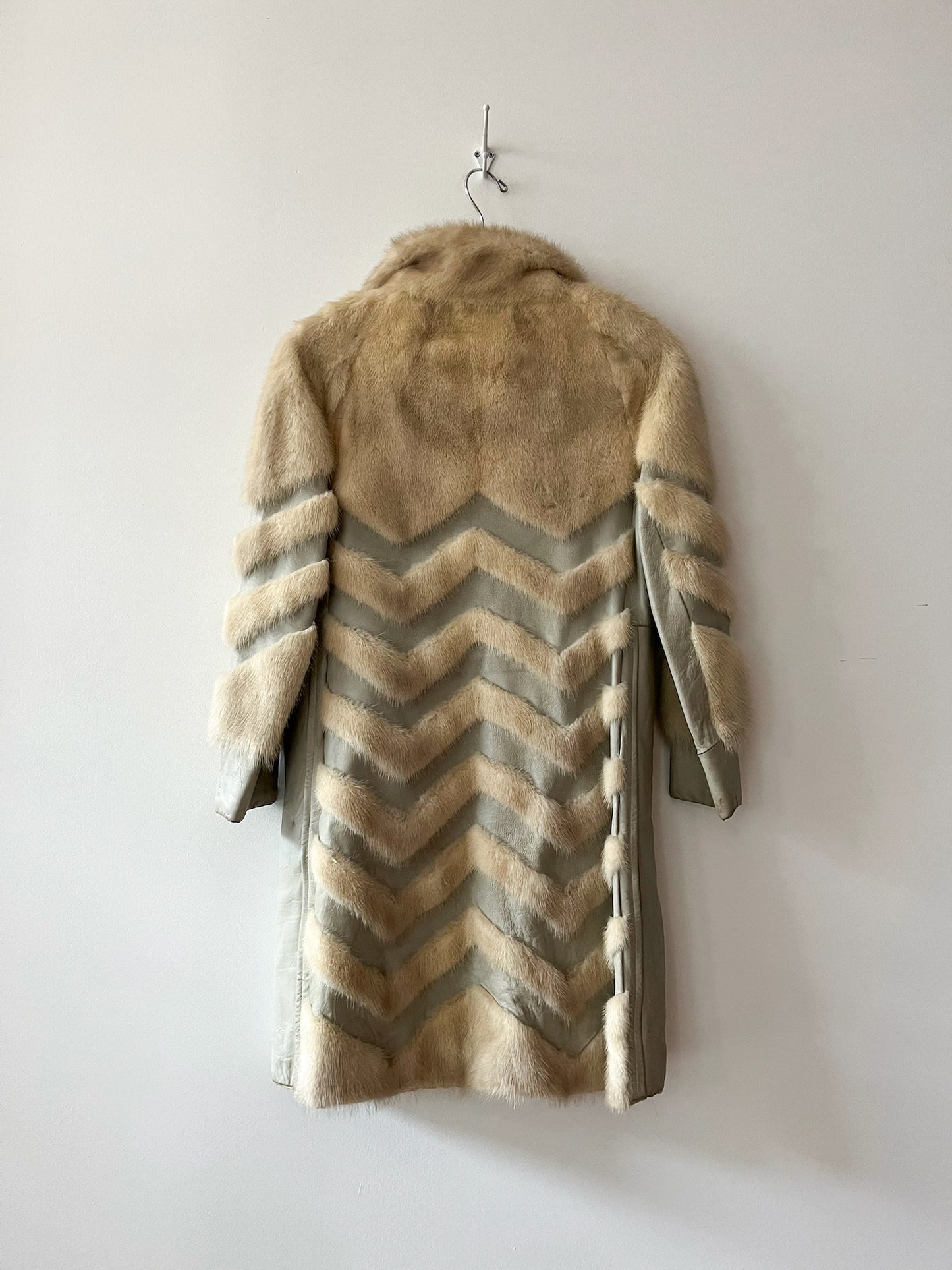 1970s Vintage Mink and Leather Chevron Coat by Franklin Simon New York