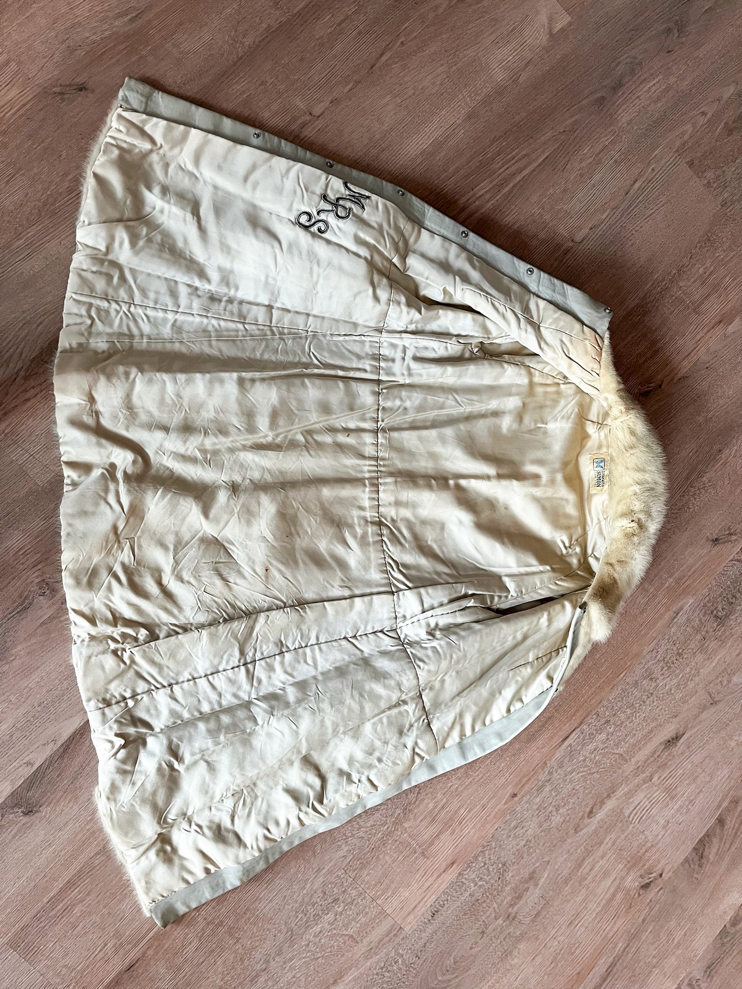 1970s Vintage Mink and Leather Chevron Coat by Franklin Simon New York