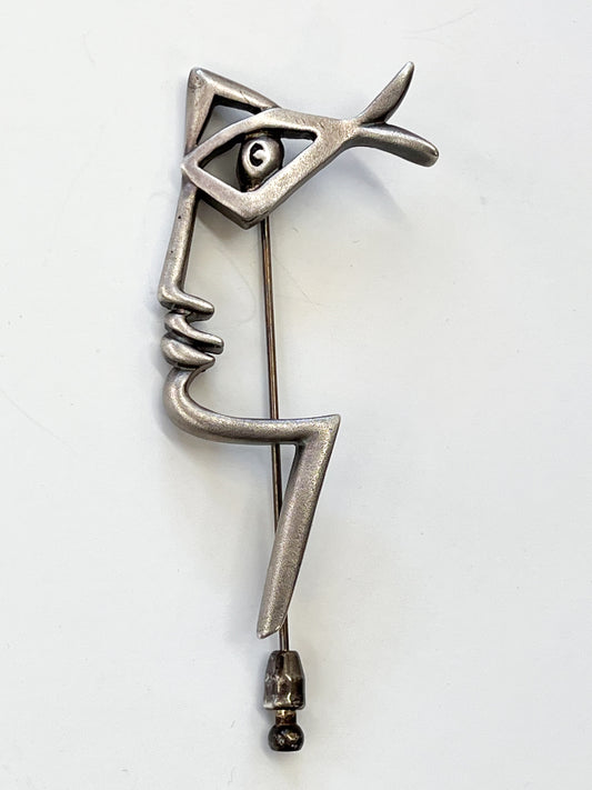 1990s Vintage Jean Cocteau El Perfil (The Profile) Abstract Face Fish Brooch