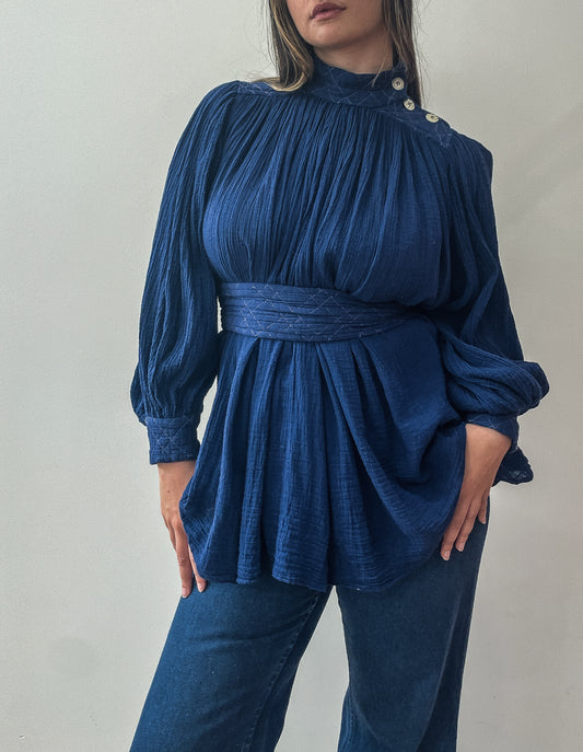 1970s Vintage Indian Cotton Quilted Gauzy Flowy Blouse by Amerikan Climax