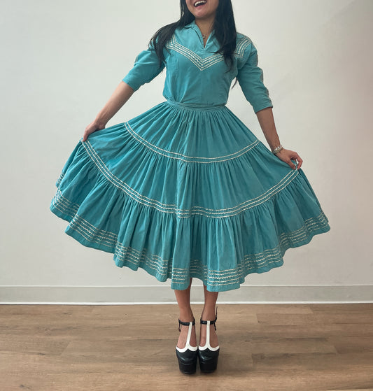 1950s Vintage Turquoise & Silver Corduroy Patio Set by Thunderbird Fashions