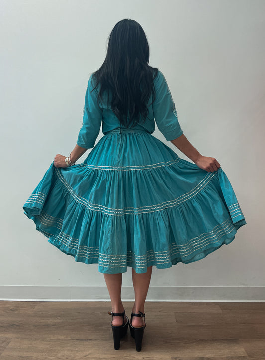 1950s Vintage Turquoise & Silver Corduroy Patio Set by Thunderbird Fashions