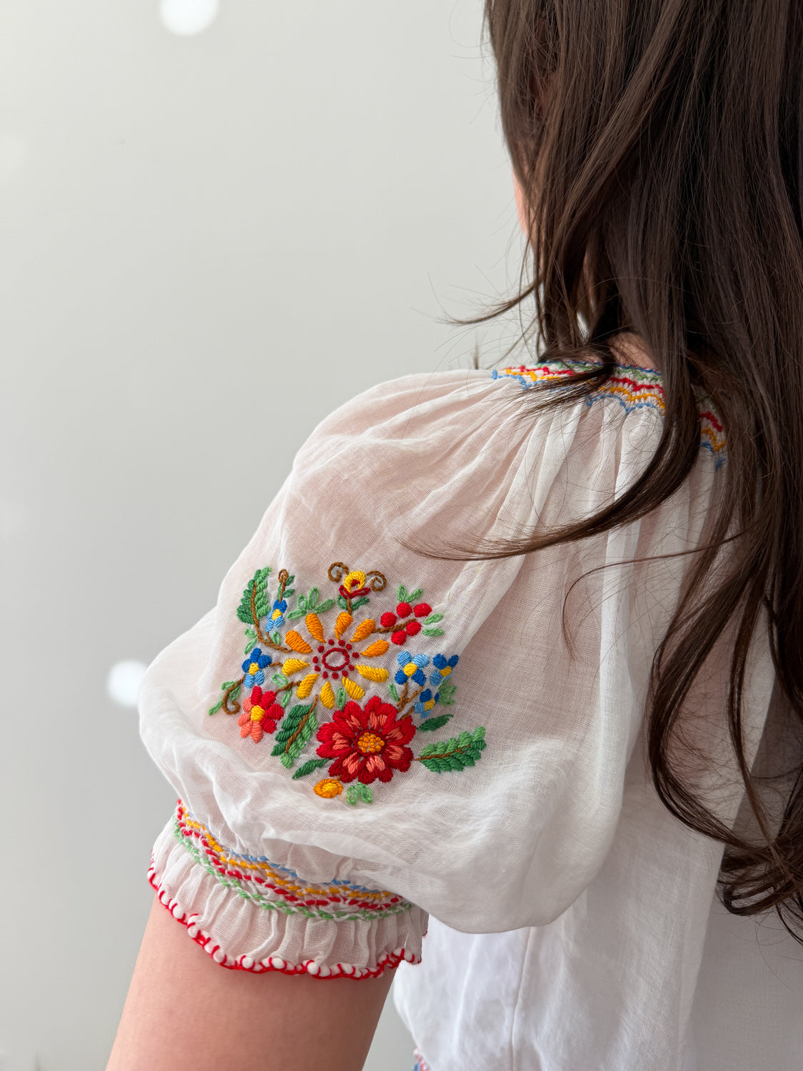 1940s Vintage Hungarian Folk Floral Embroidered Peasant Blouse