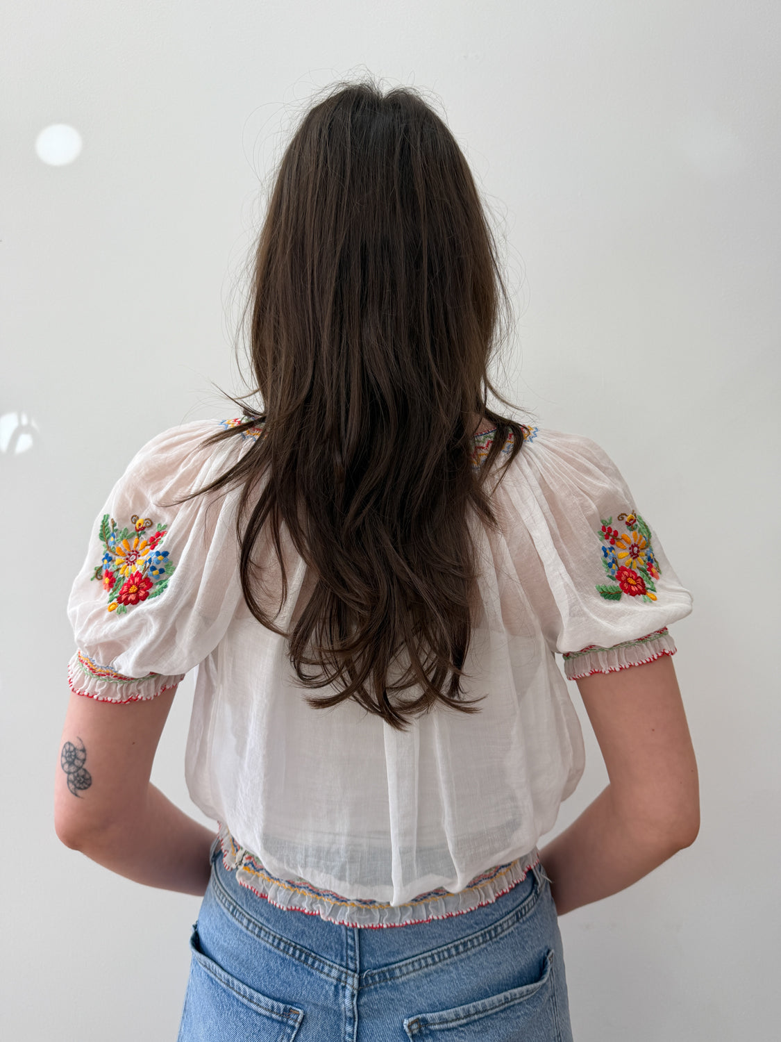 1940s Vintage Hungarian Folk Floral Embroidered Peasant Blouse