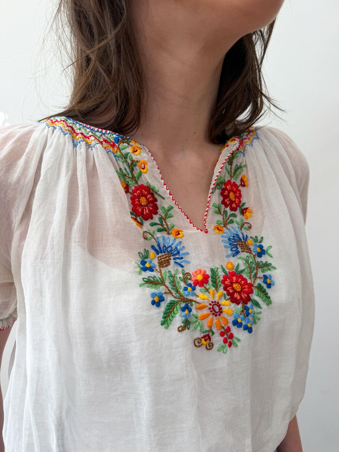 1940s Vintage Hungarian Folk Floral Embroidered Peasant Blouse
