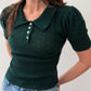 1970s Vintage Forest Green Knit Blouse