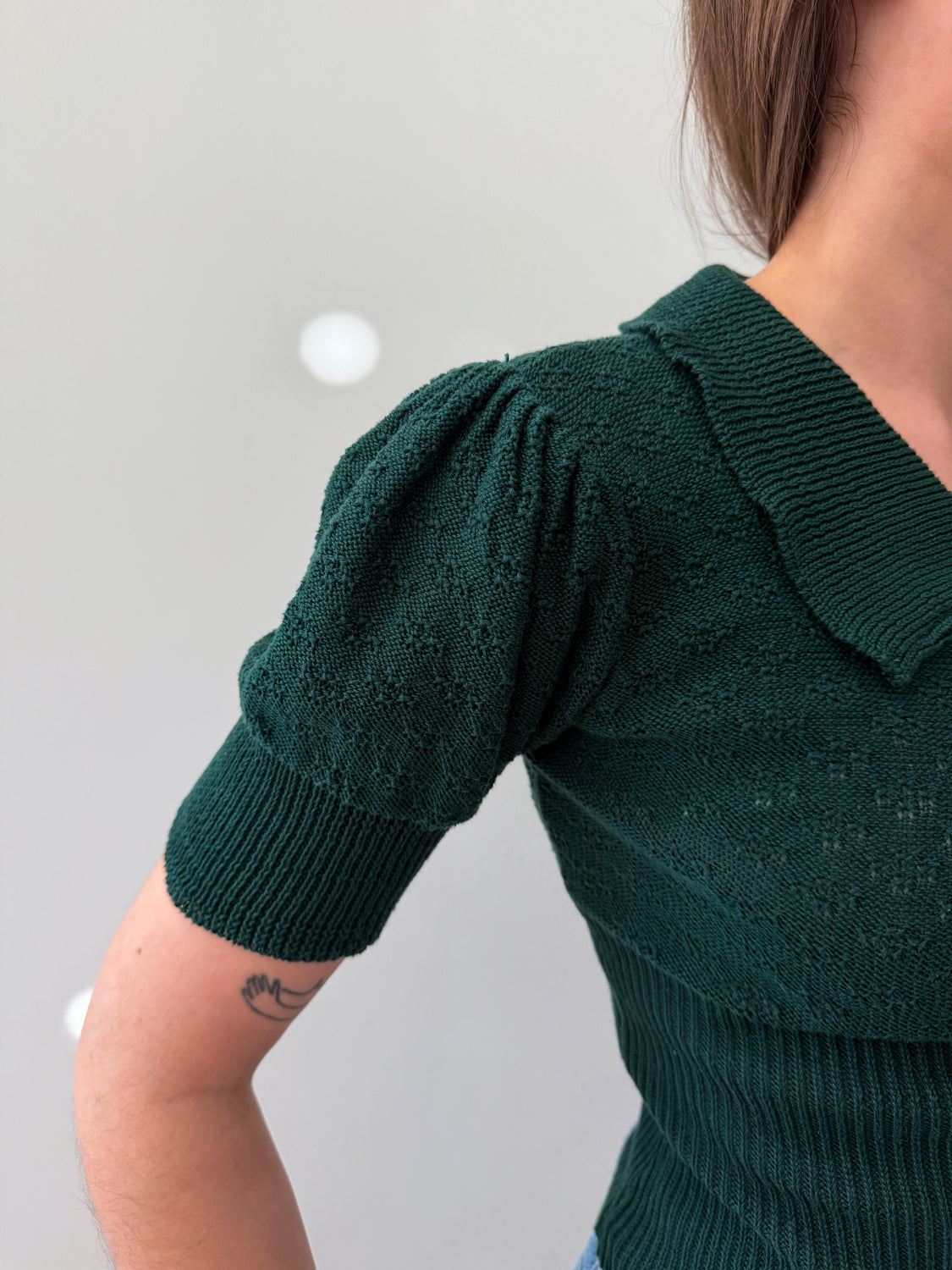 1970s Vintage Forest Green Knit Blouse