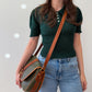 1990s Vintage COACH 4205 Lariat Bag in Green Pebble Leather - Made in Italy 1992 - RARE