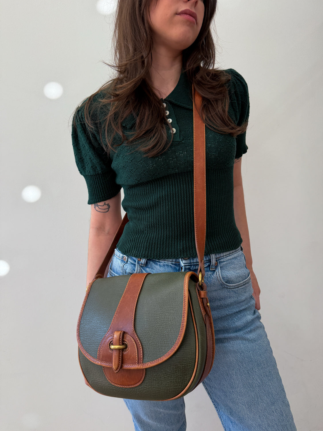 1990s Vintage COACH 4205 Lariat Bag in Green Pebble Leather - Made in Italy 1992 - RARE