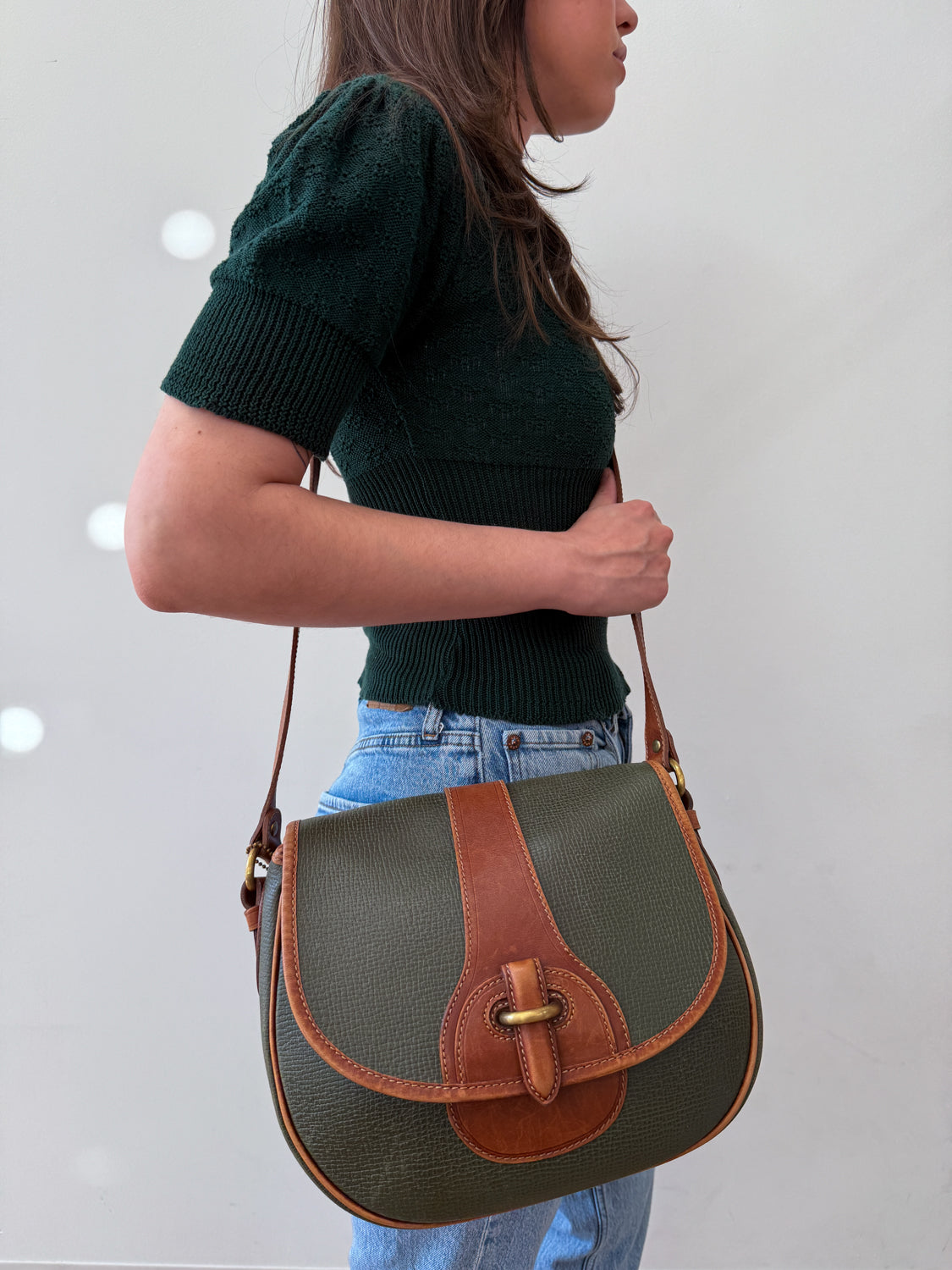 1990s Vintage COACH 4205 Lariat Bag in Green Pebble Leather - Made in Italy 1992 - RARE