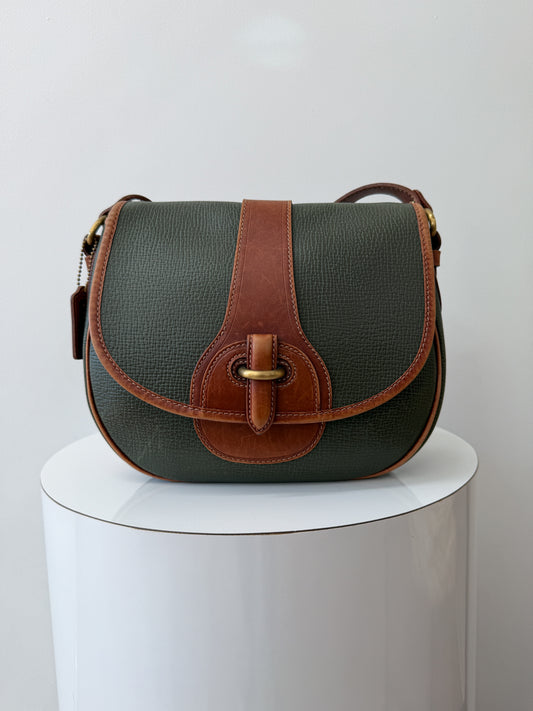 1990s Vintage COACH 4205 Lariat Bag in Green Pebble Leather - Made in Italy 1992 - RARE