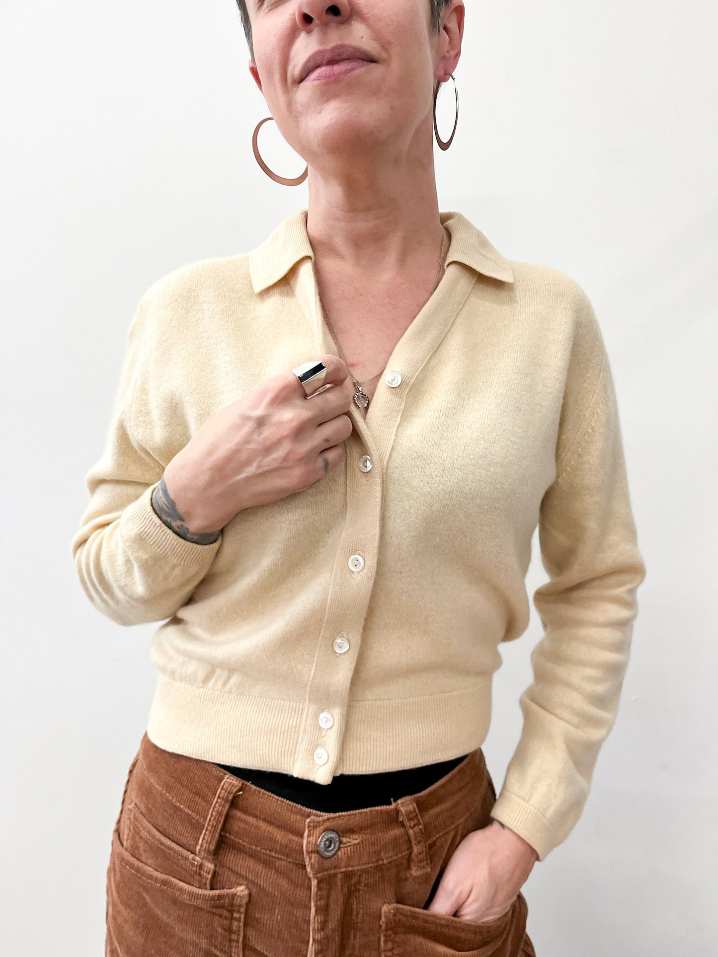 1950s Vintage Cream Cashmere Cardigan Made in Scotland for Abercrombie & Fitch