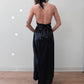 1970s Vintage Wet Look Black Disco Liquid Fabric Halter Maxi Wrap Dress