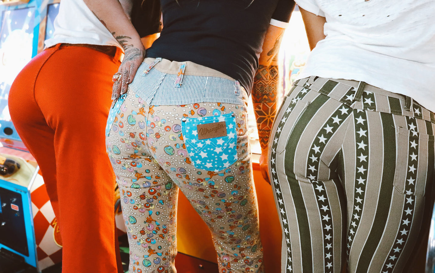 1970s Vintage Wrangler x Peter Max Cosmic Jump Patchwork Pop Art Jeans - RARE & ICONIC