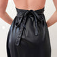 1970s Vintage Wet Look Black Disco Liquid Fabric Halter Maxi Wrap Dress