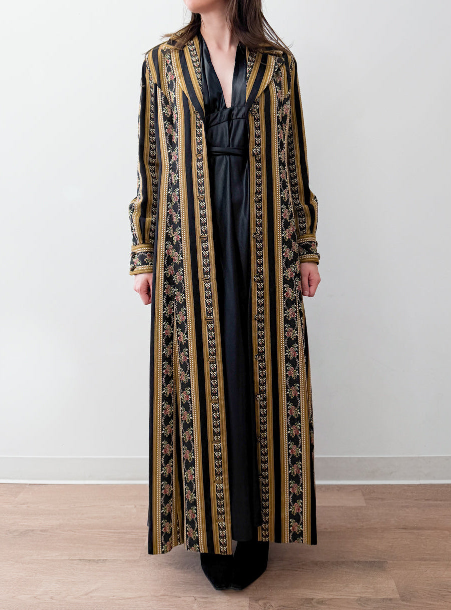 1970s Vintage Romantic Dark Floral Tapestry Duster Coat Jacket