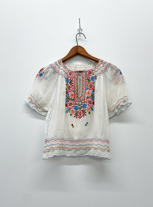 1930s Vintage Hungarian Embroidered Gauze Folk Peasant Blouse