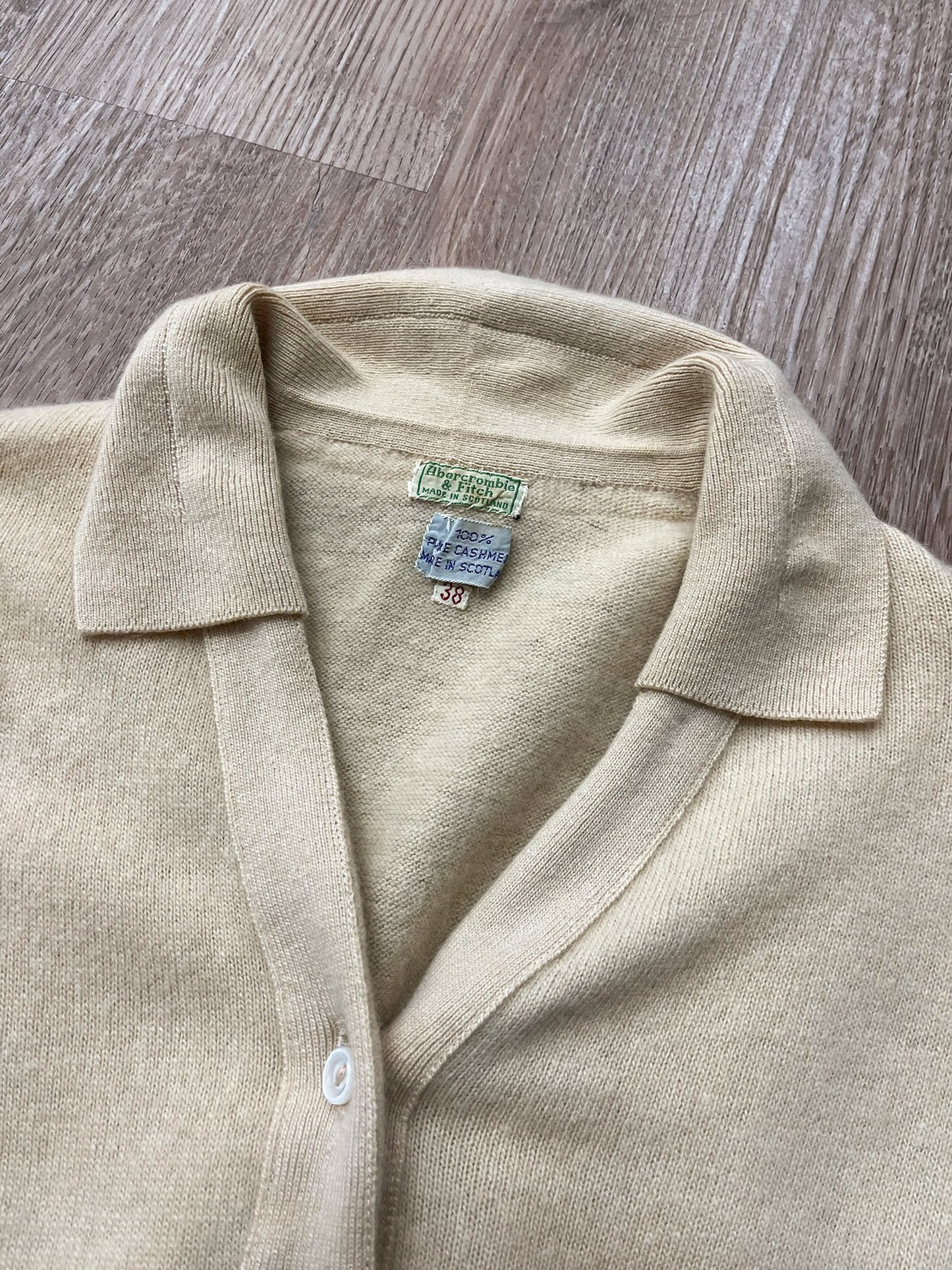 1950s Vintage Cream Cashmere Cardigan Made in Scotland for Abercrombie & Fitch
