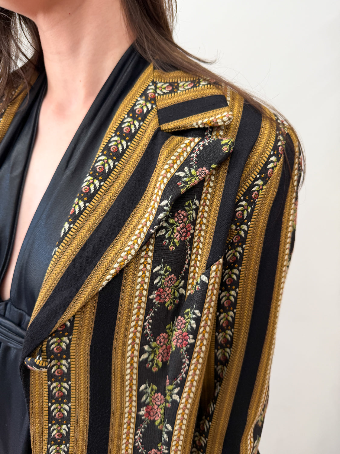 1970s Vintage Romantic Dark Floral Tapestry Duster Coat Jacket