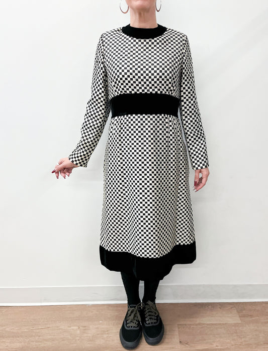 1960s Vintage Elinor Simmons for Malcolm Starr Black and White Ribbon Checkerboard Dress - RARE!